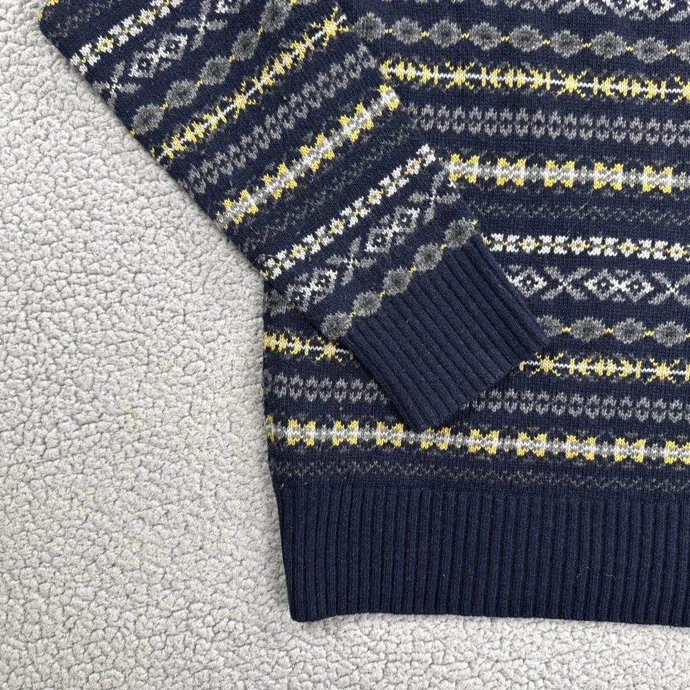Banana Republic Sweater Men Medium Blue Fair Isle Striped Italian Yarn Wool